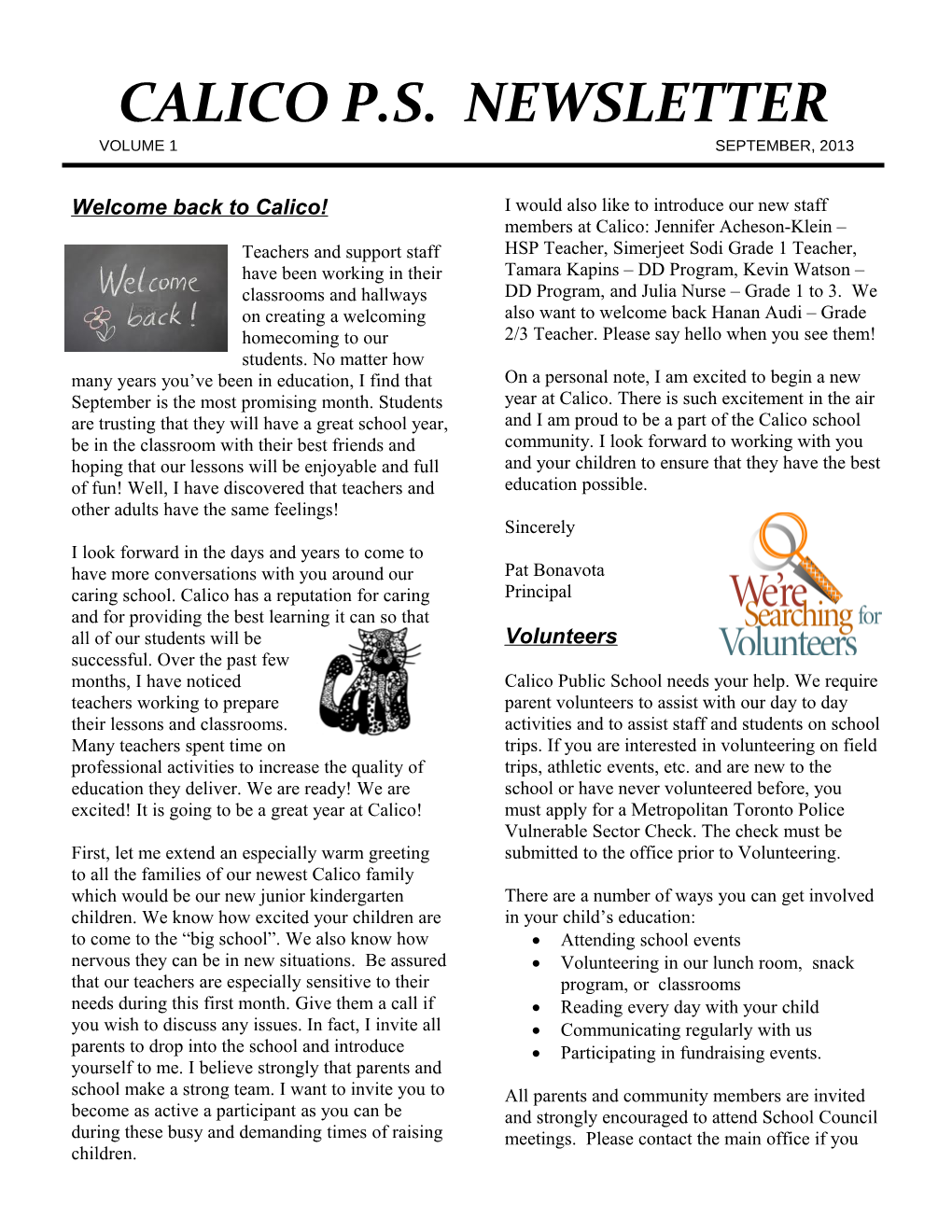 Calico P.S. Newsletter