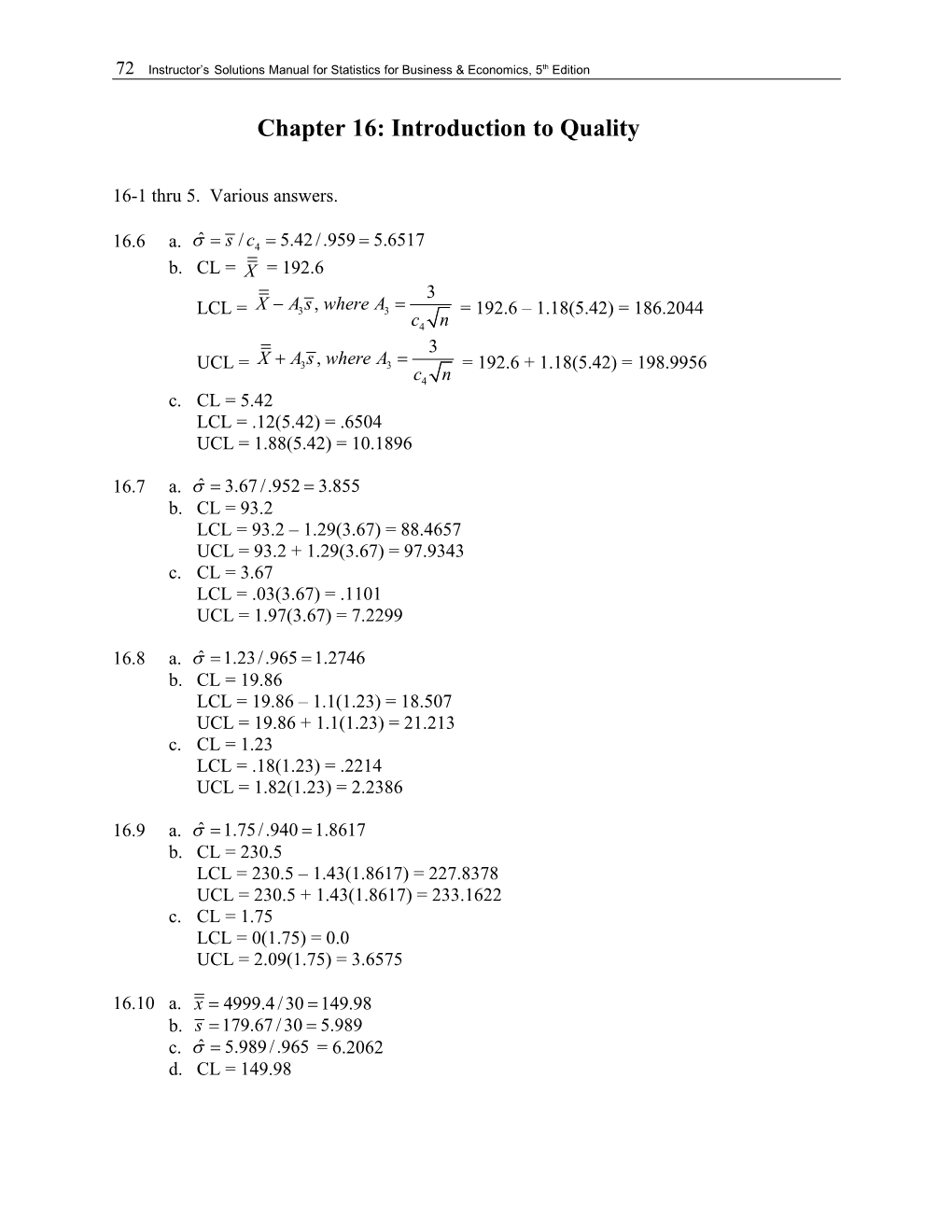 Chapter 16: Introduction to Quality