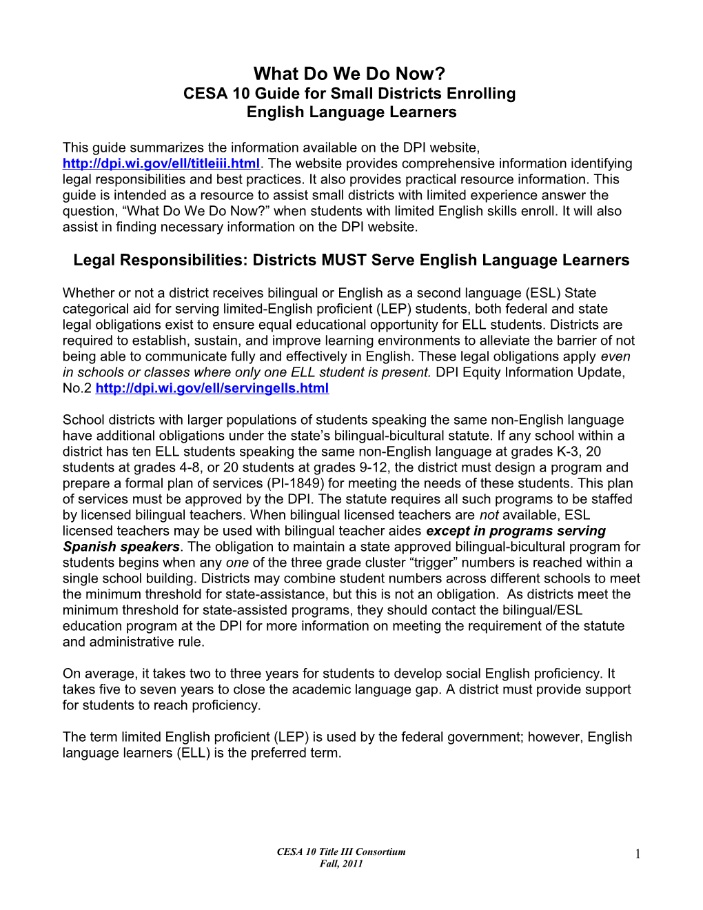 CESA 10 Handbook for English Language Learners