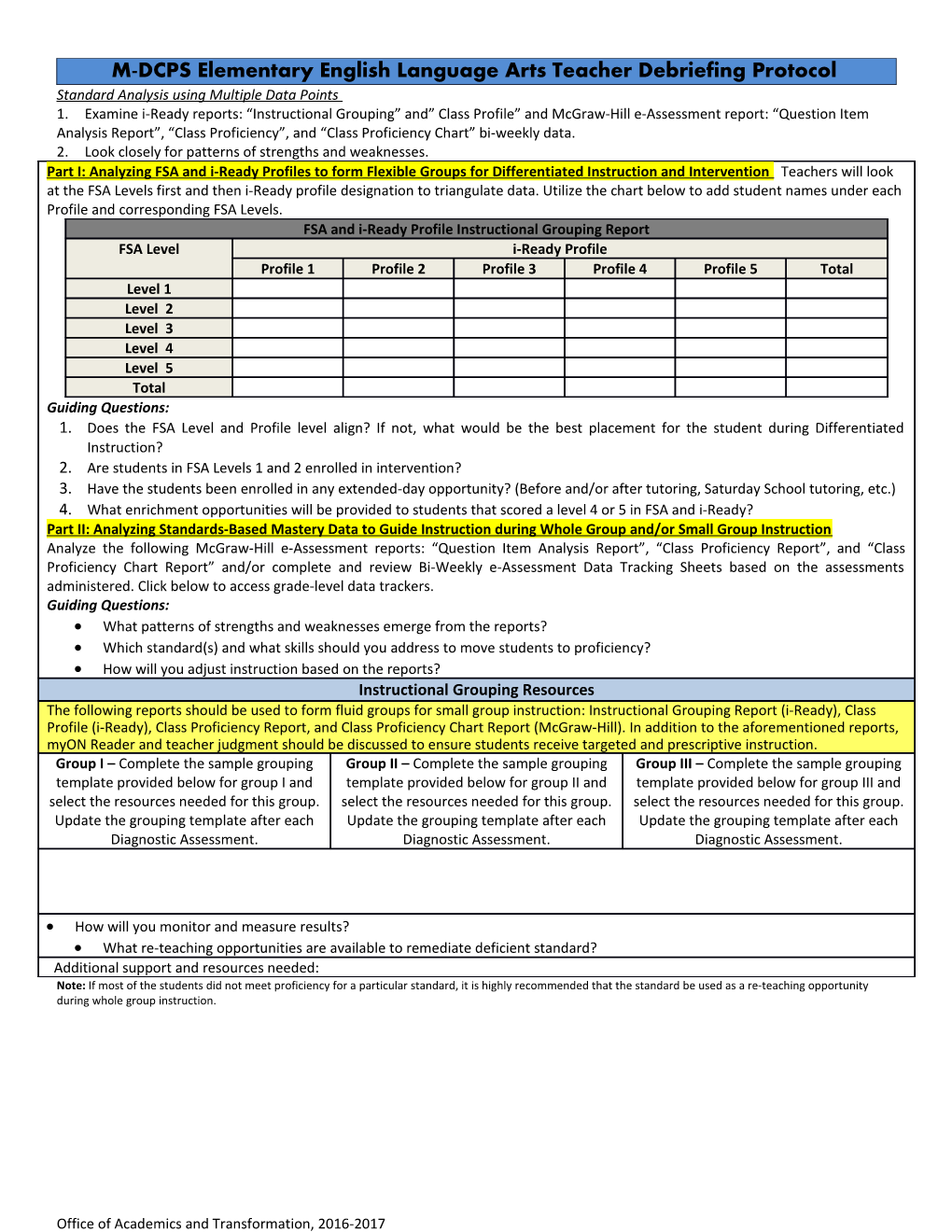 M-DCPS Elementary English Language Arts Teacher Debriefing Protocol