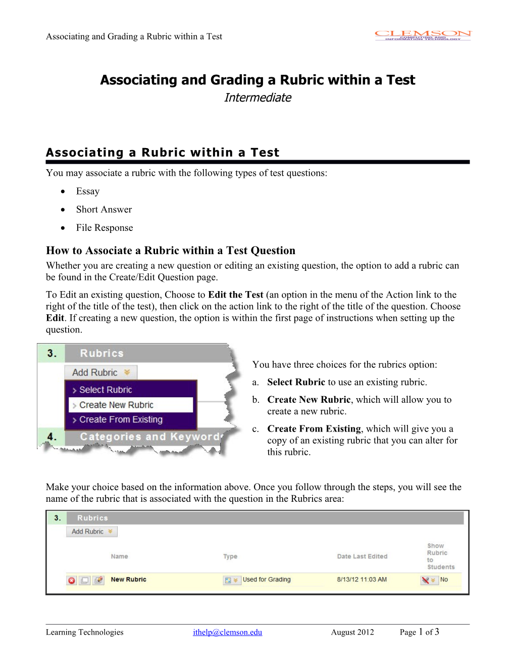 Associating and Grading a Rubric Within a Test