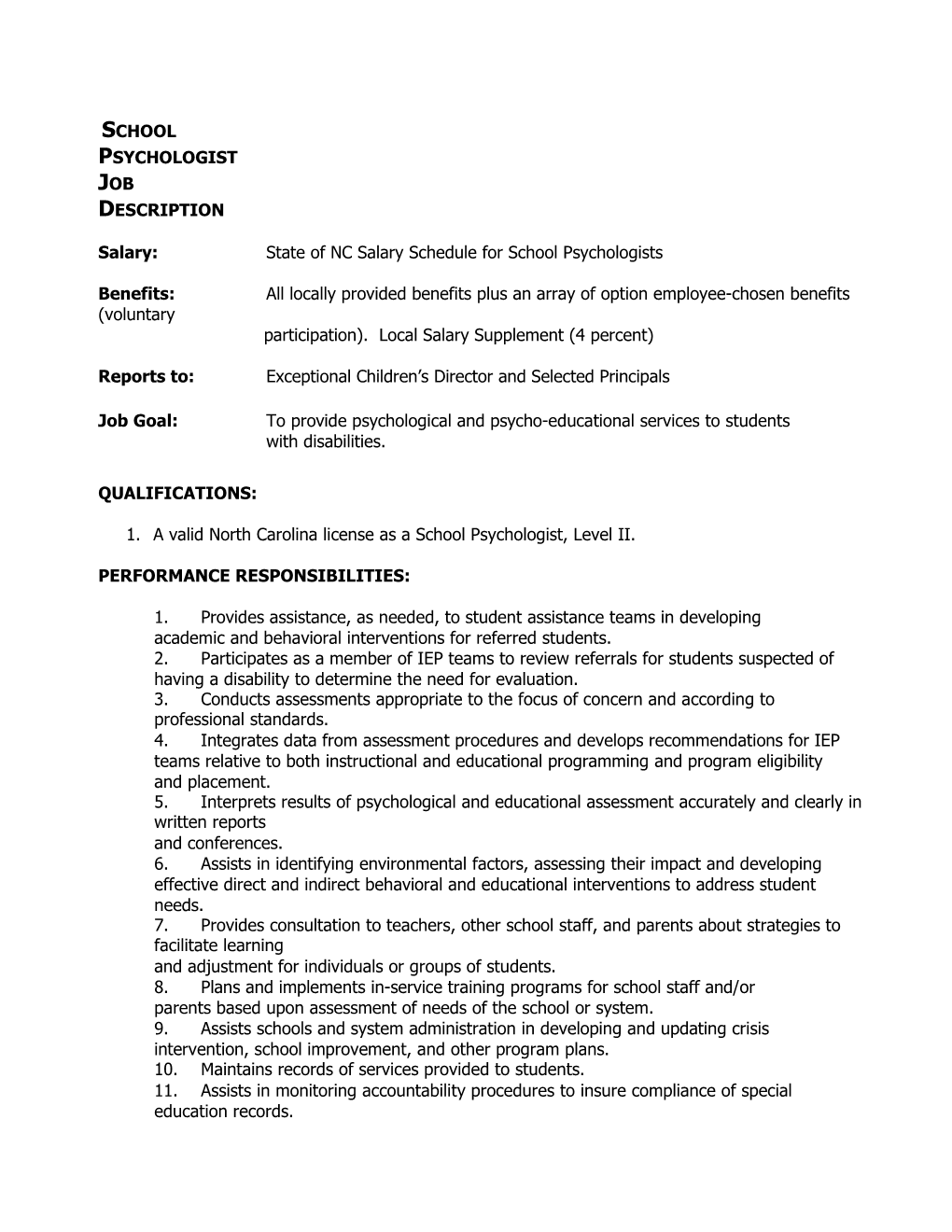 Psychologist Job Description 11.2013B