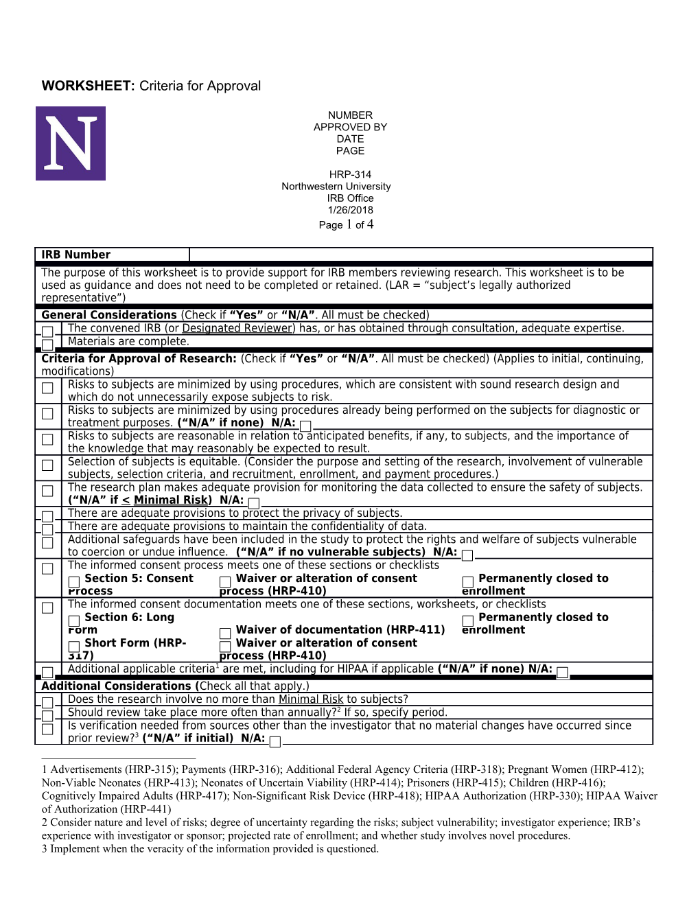 WORKSHEET: Criteria for Approval