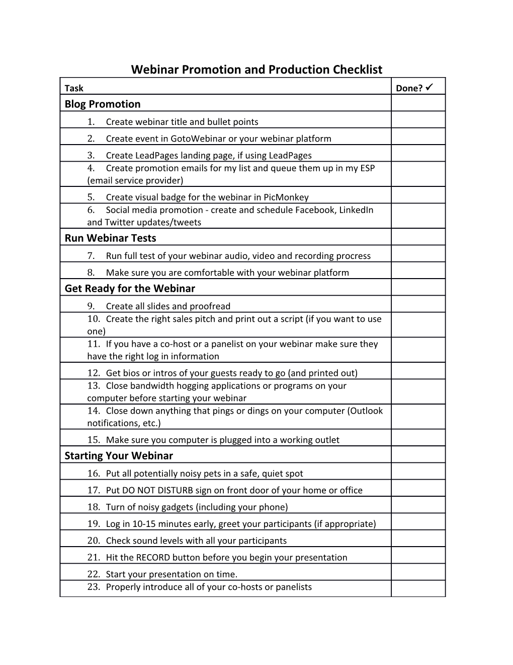 Webinar Promotion and Production Checklist