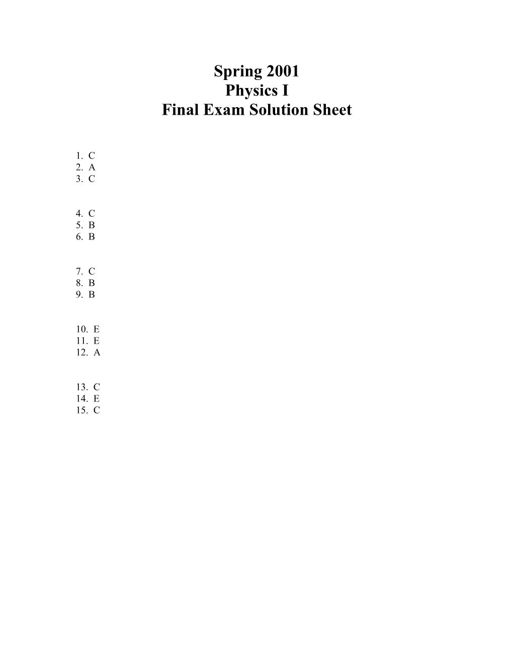 Final Exam Solution Sheet