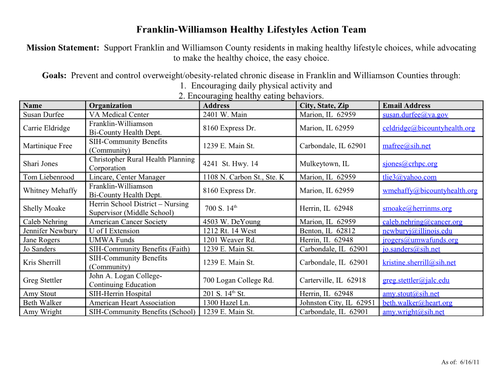 Franklin-Williamson Healthy Lifestyles Subcommittee