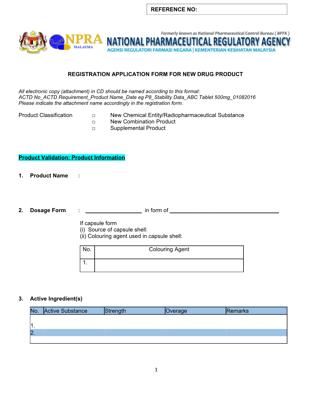 Registration Application Form for New Drug Product