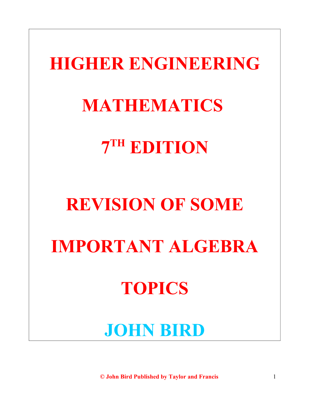 Revision of Some Important Algebra Topics