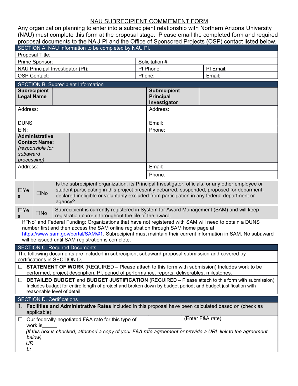 Nau Subrecipient Commitment Form