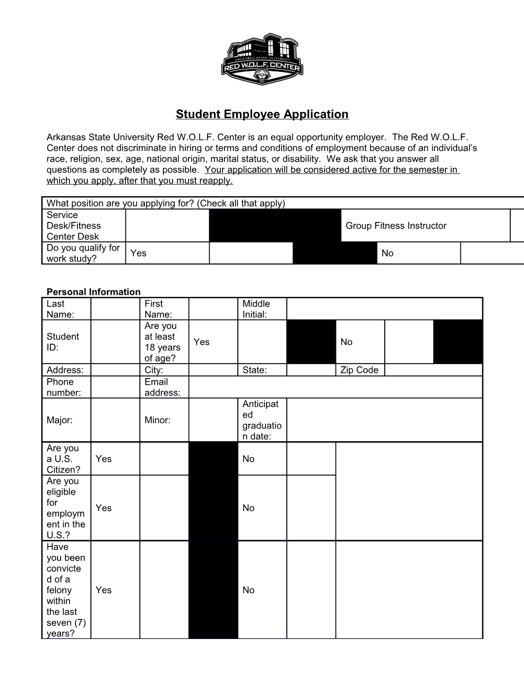 Student Employee Application