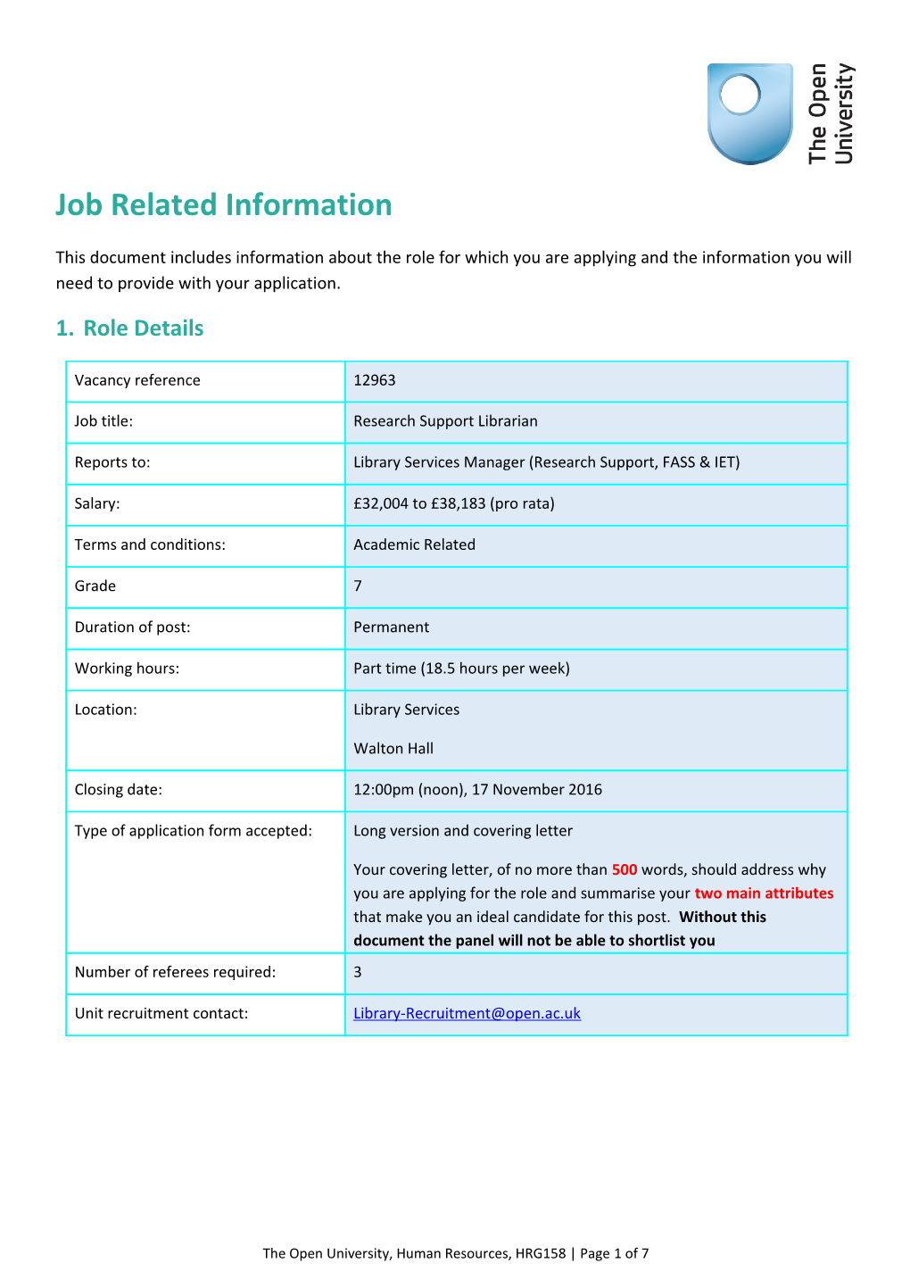 Job Related Information Template HRG158