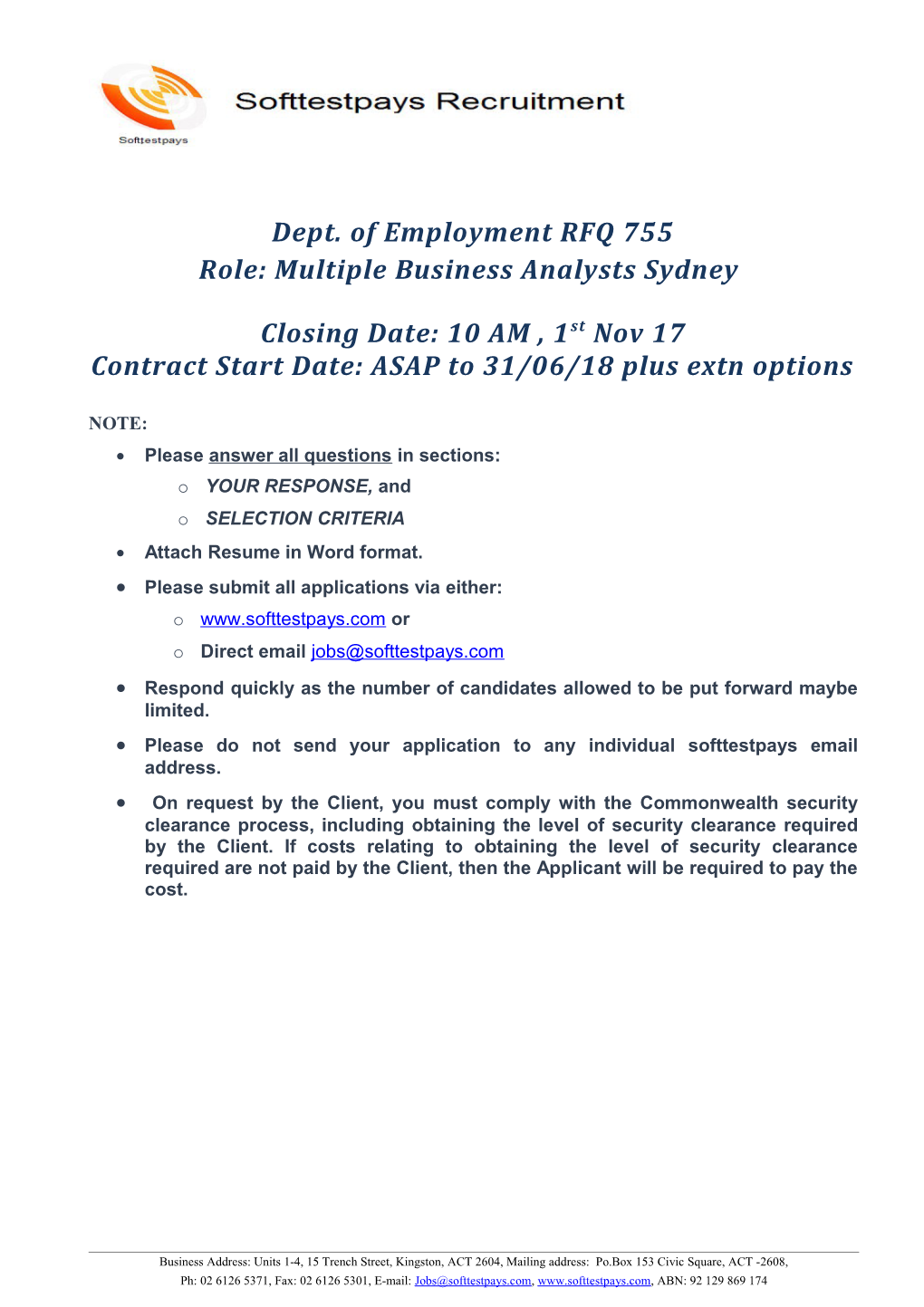 Dept. of Employment RFQ 755