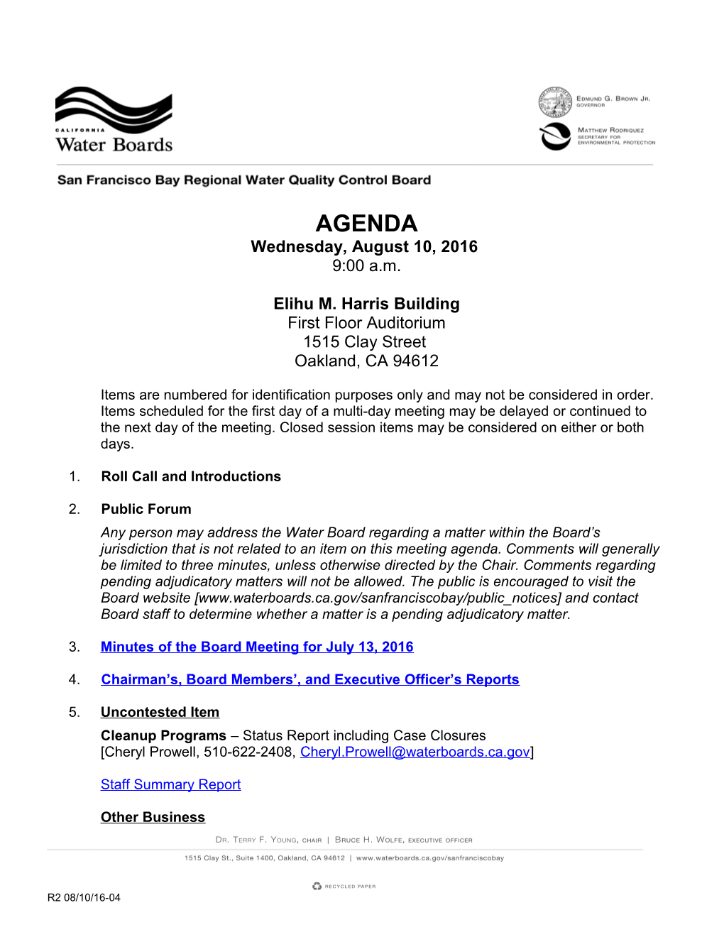 Water Board Meeting Agenda Page 2 s1