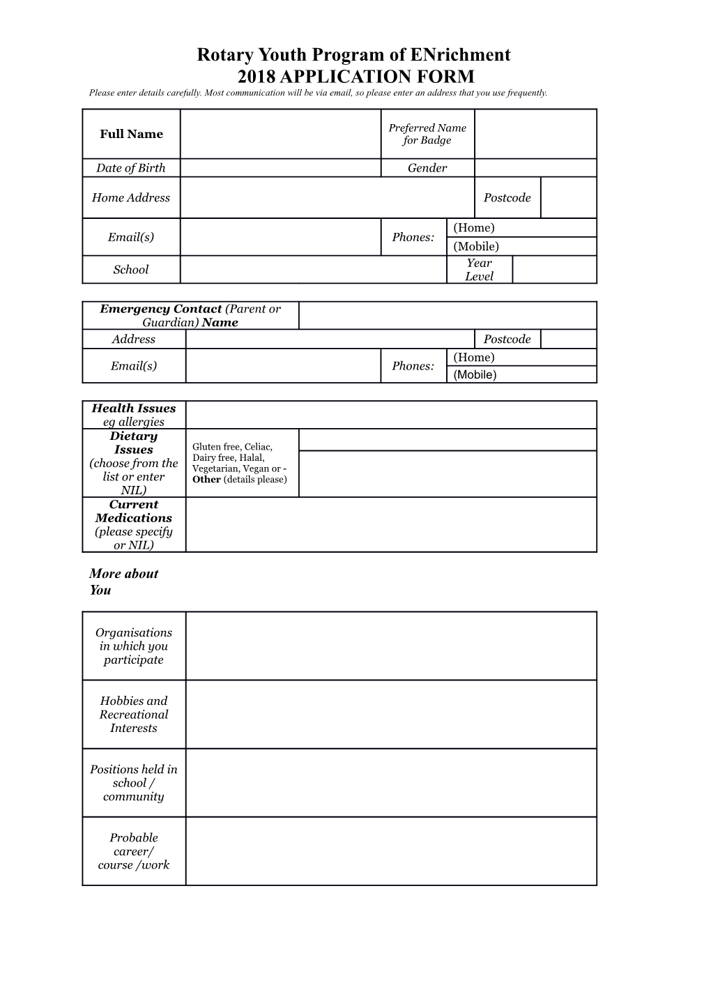 2018 Application Form