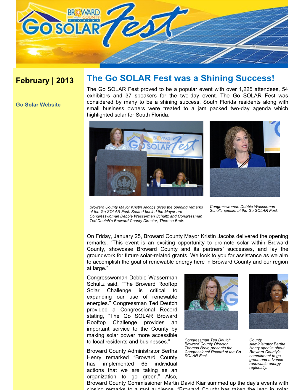 January 2013 Go SOLAR Fest Newsletter