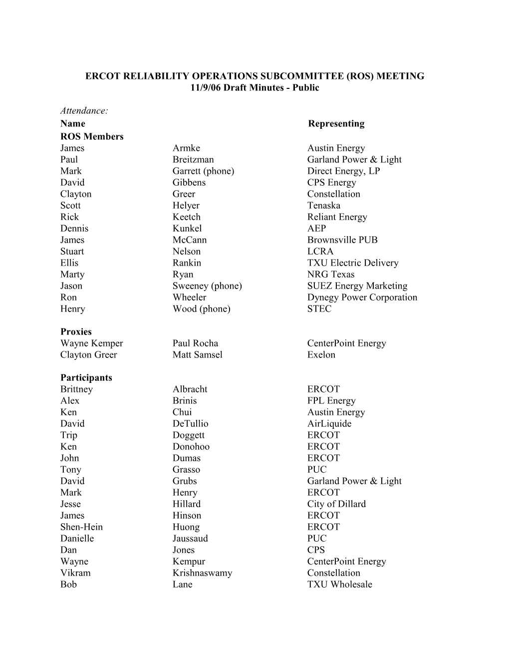 Ercot Reliability Operations Subcommittee (Ros) Meeting