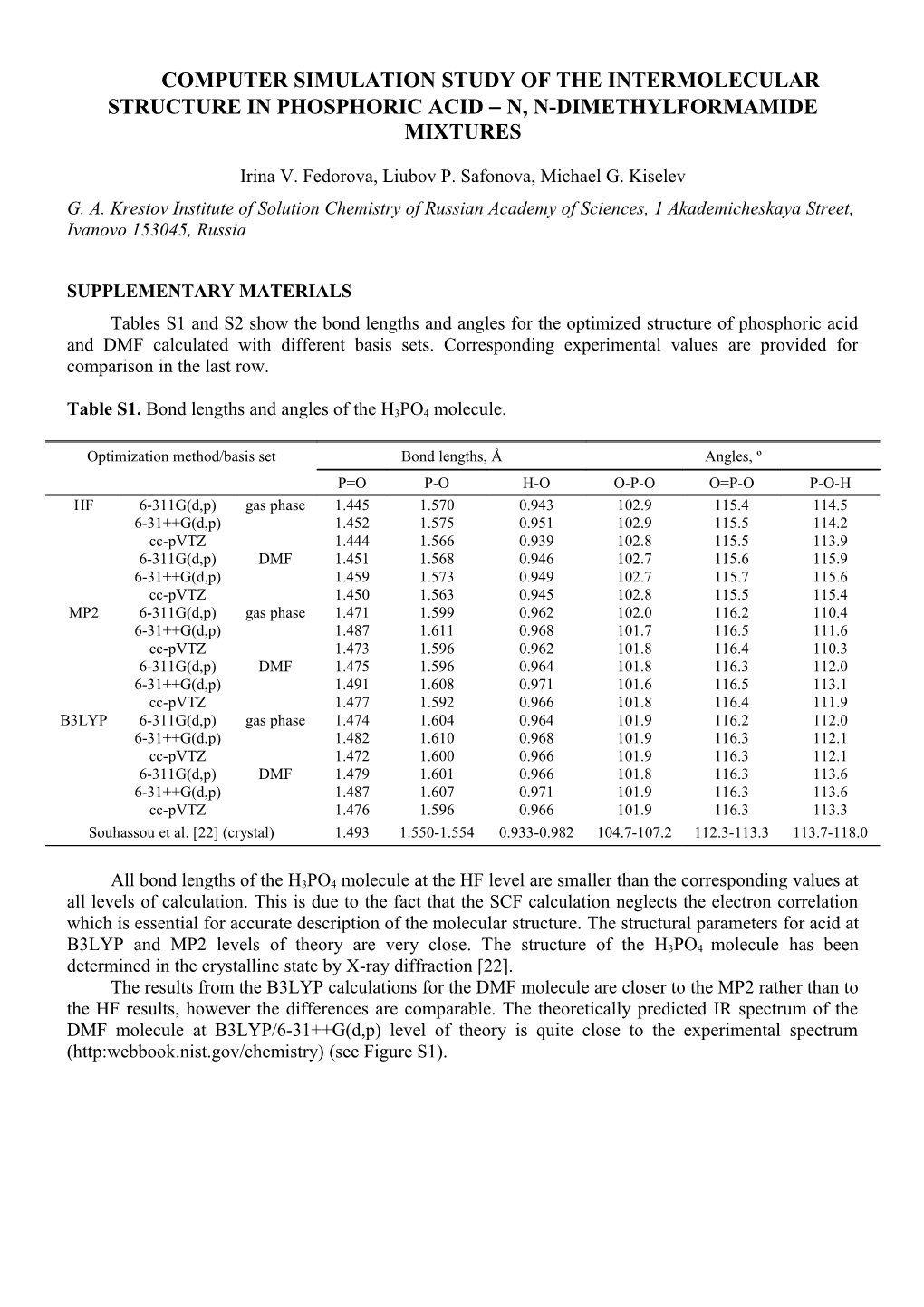 Computer Simulation Study of the Intermolecular Structure in Phosphoric Acid N