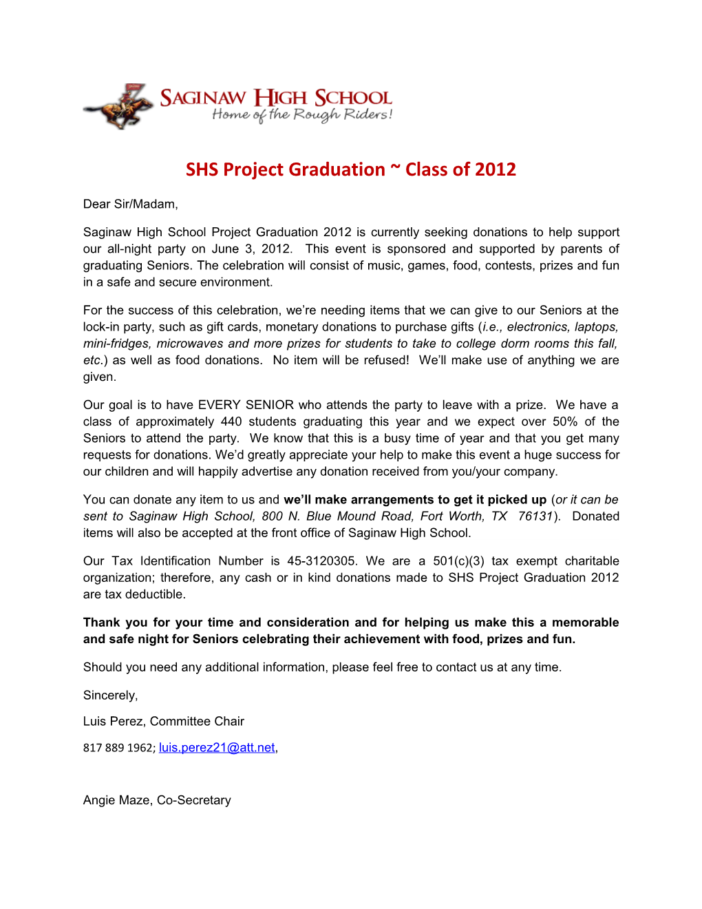 SHS Project Graduation Class of 2012