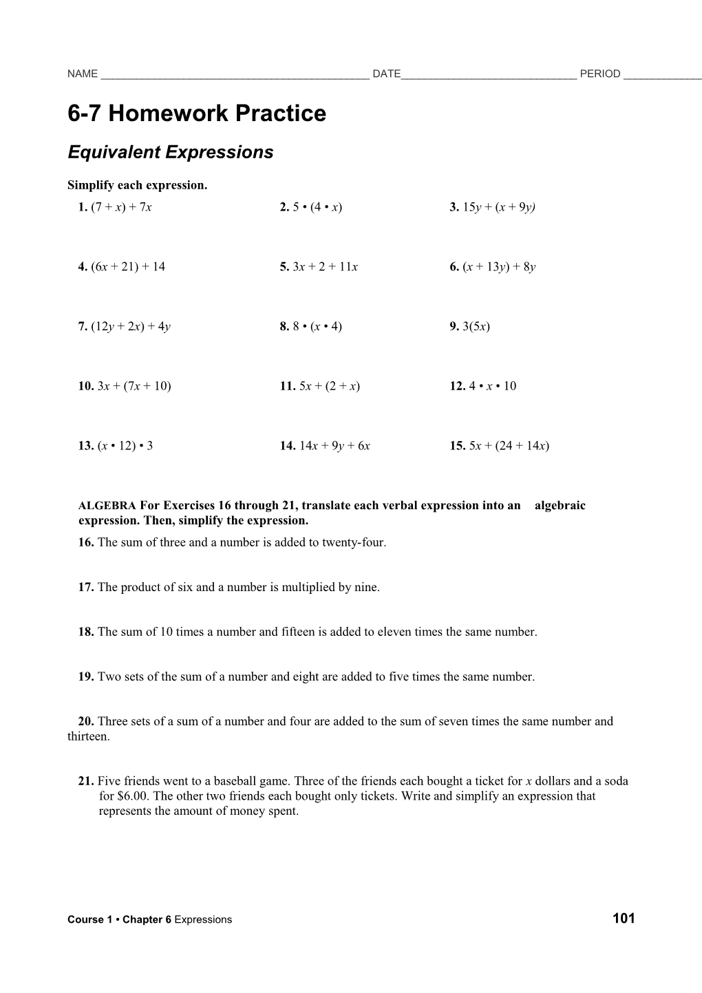 Equivalent Expressions