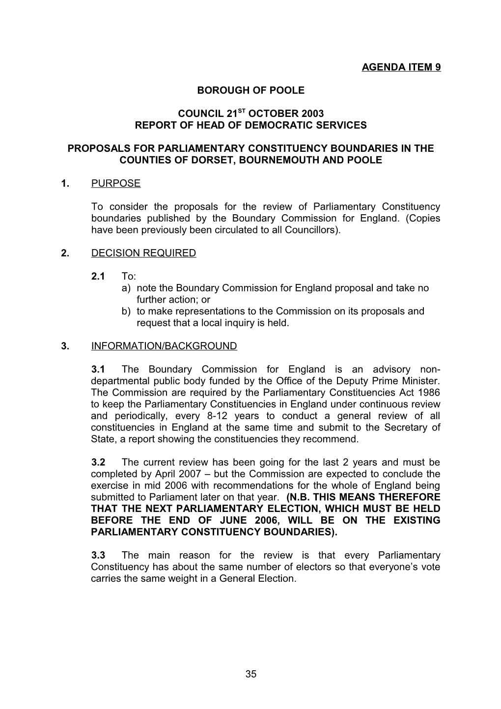 Proposals for Parliamentary Constituency Boundaries in the Counties of Dorset, Bournemouth