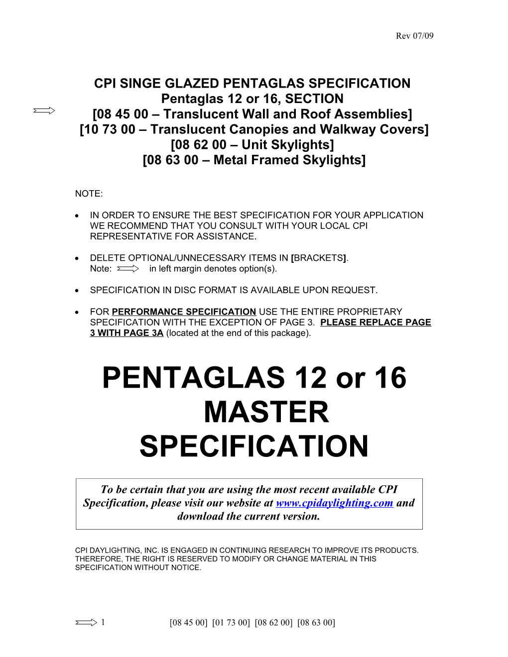 Cpi Singe Glazed Pentaglas Specification