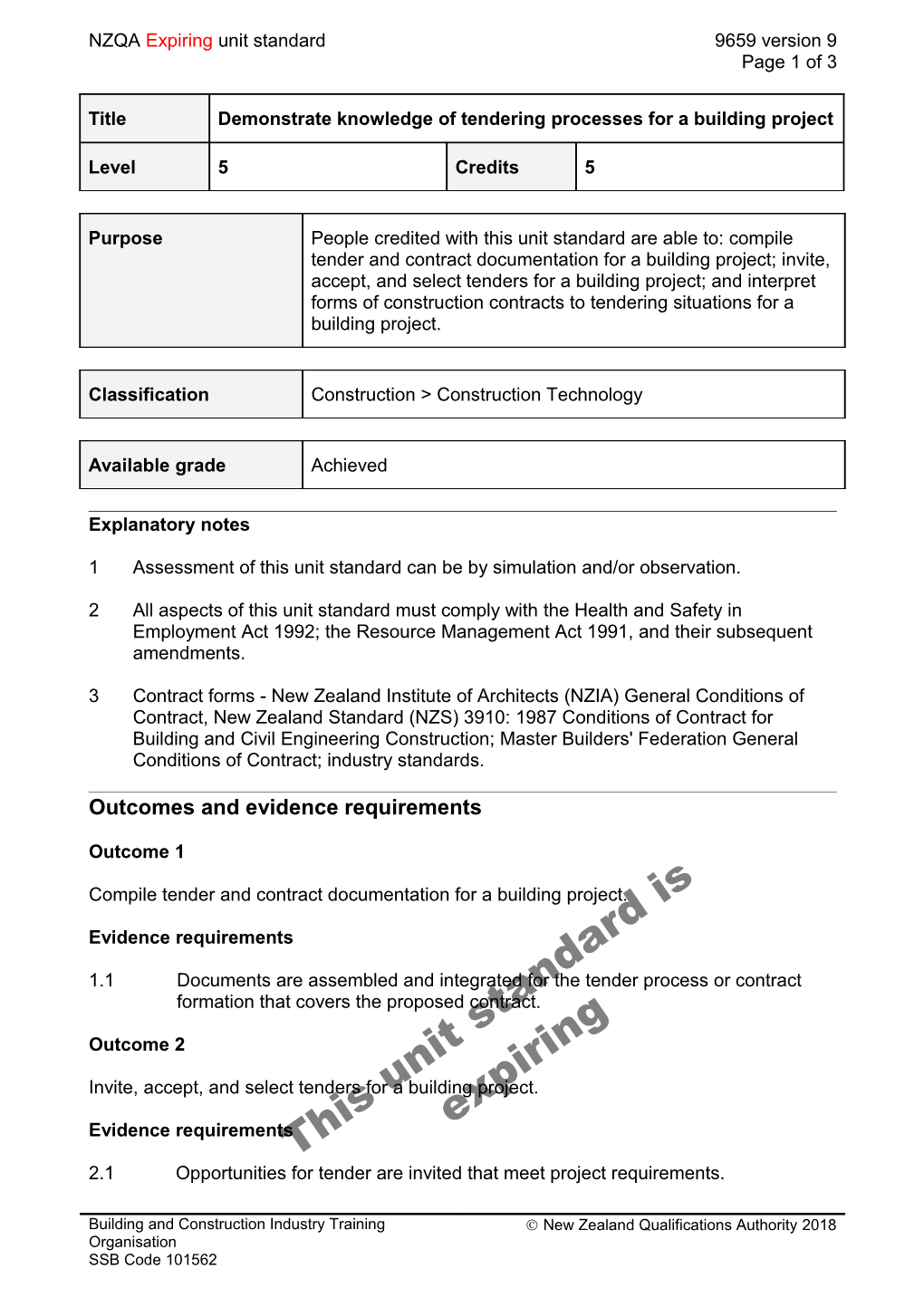 9659 Demonstrate Knowledge of Tendering Processes for a Building Project