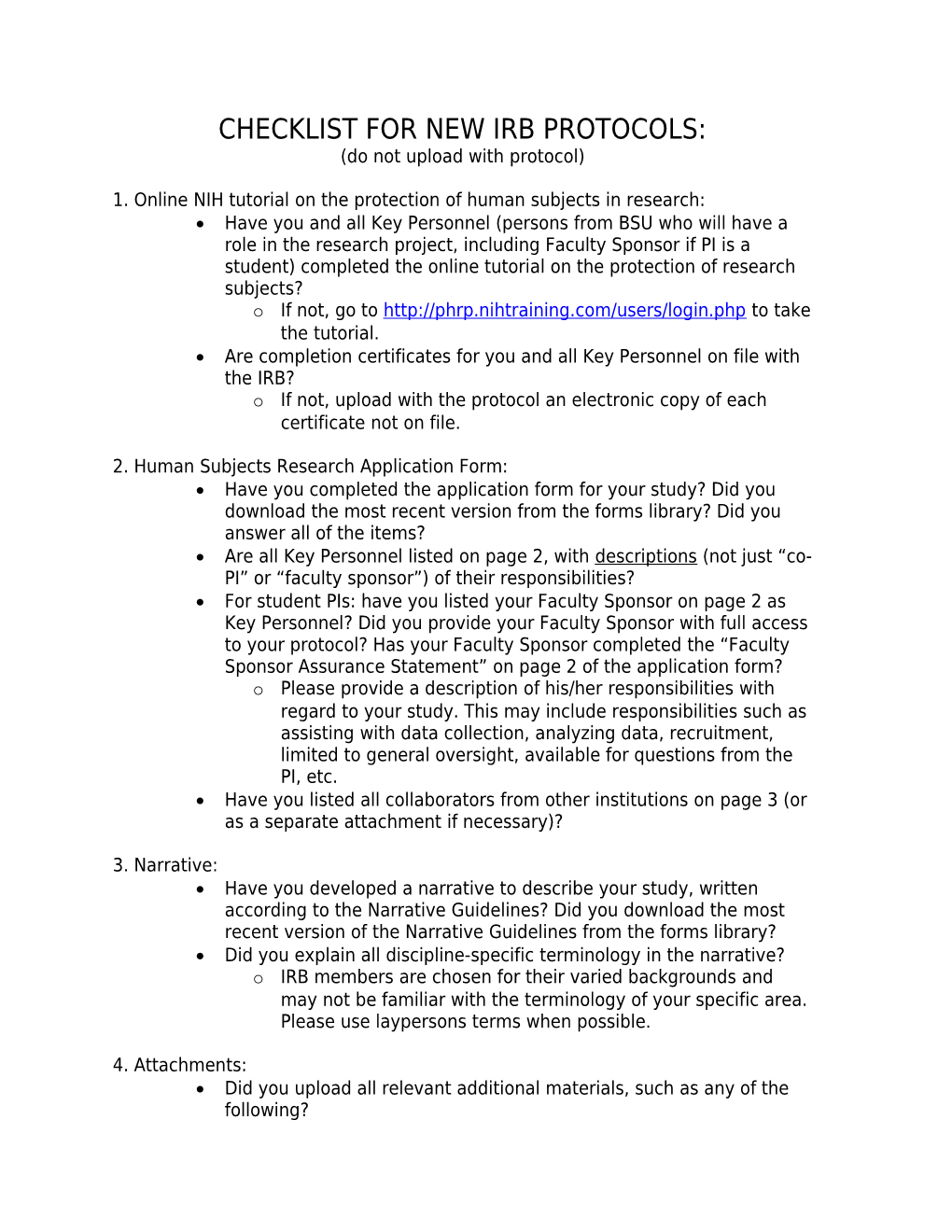 Checklist for New Irb Protocols