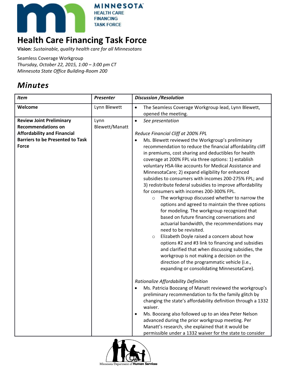 2015 Health Care Financing Task Force Members