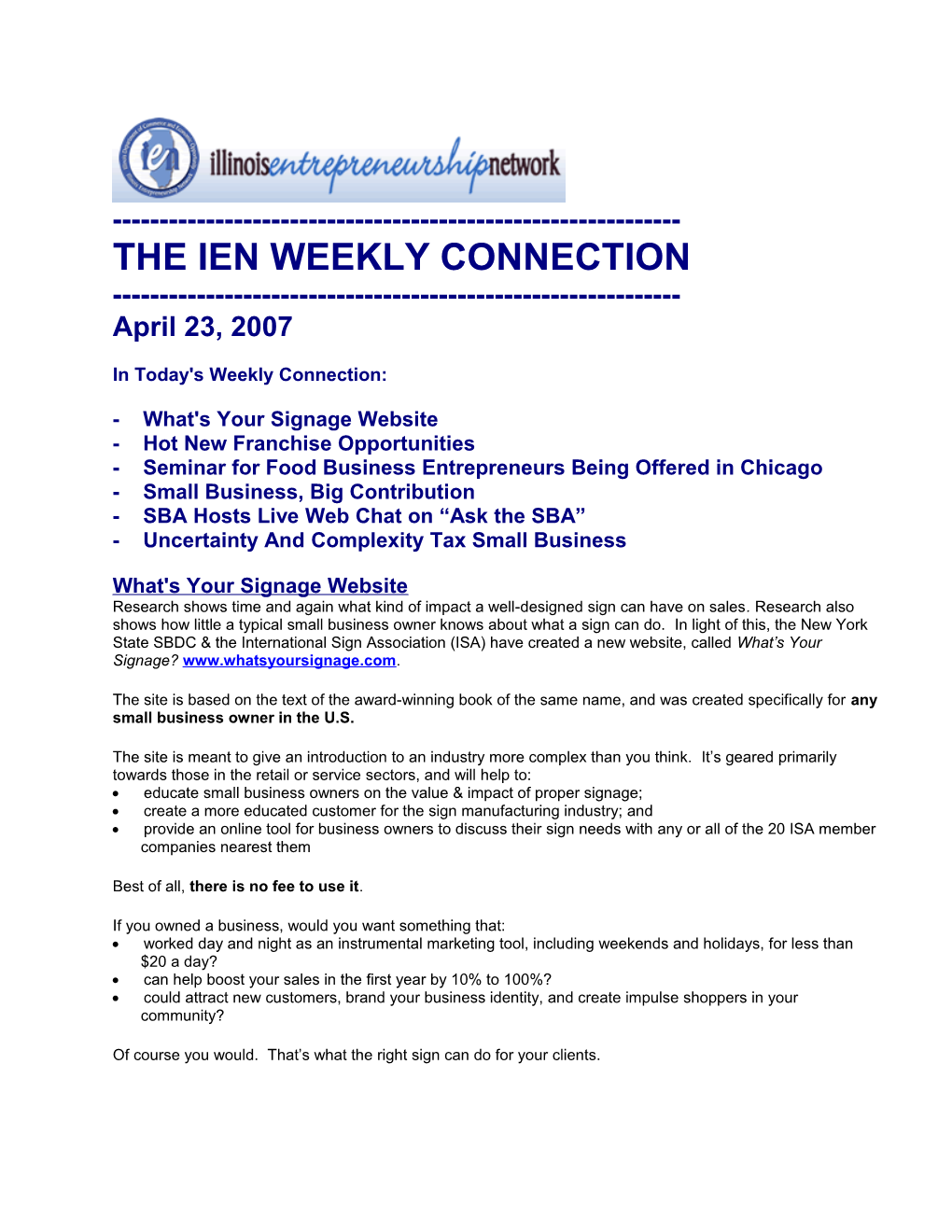The Ien Weekly Connection