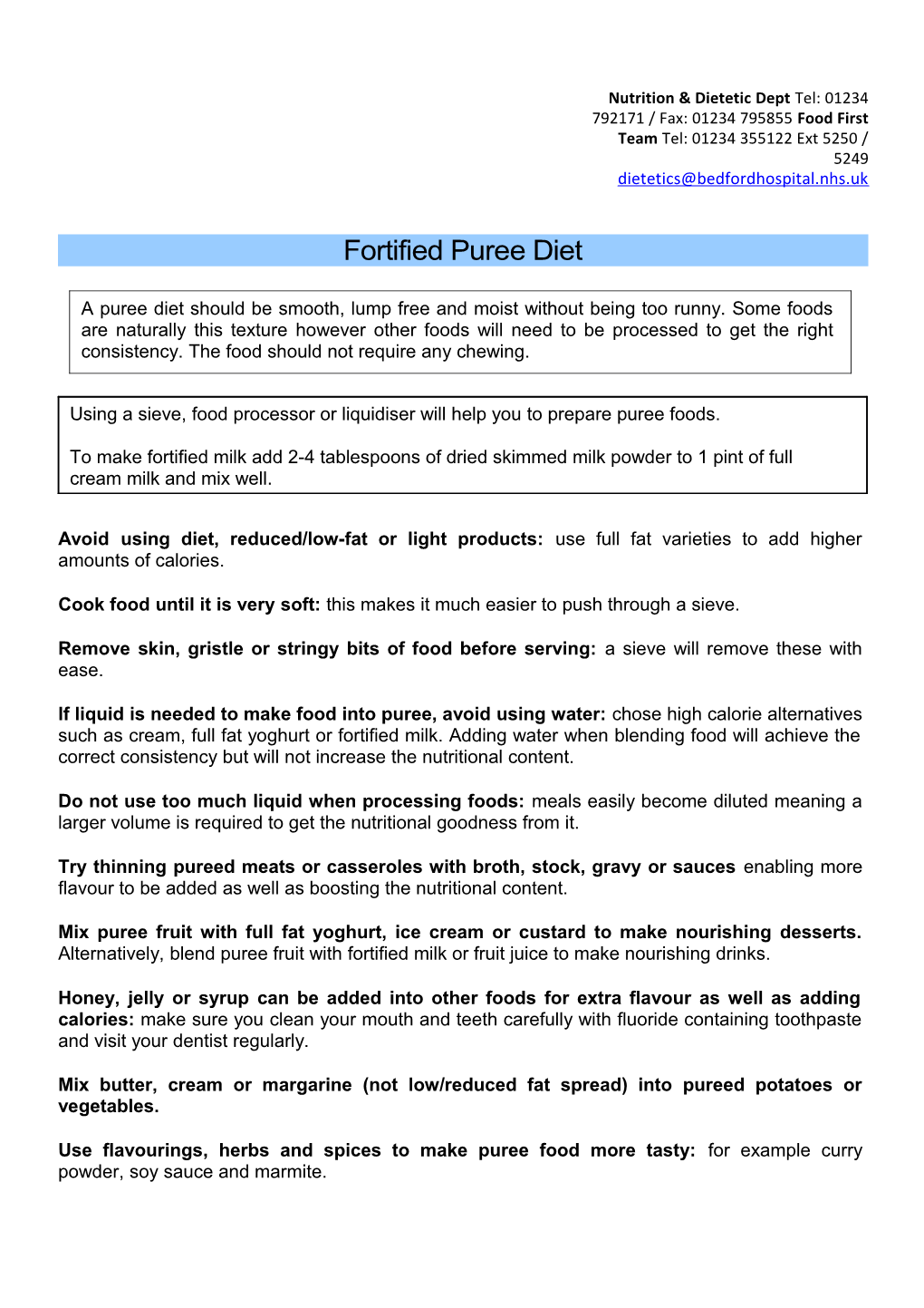 Fortified Puree Diet