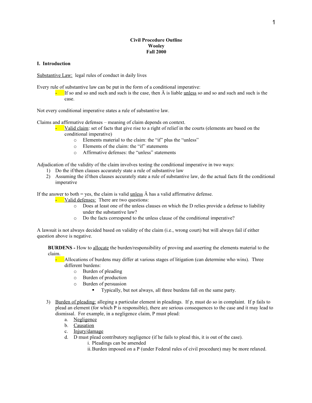 Civil Procedure Outline s3