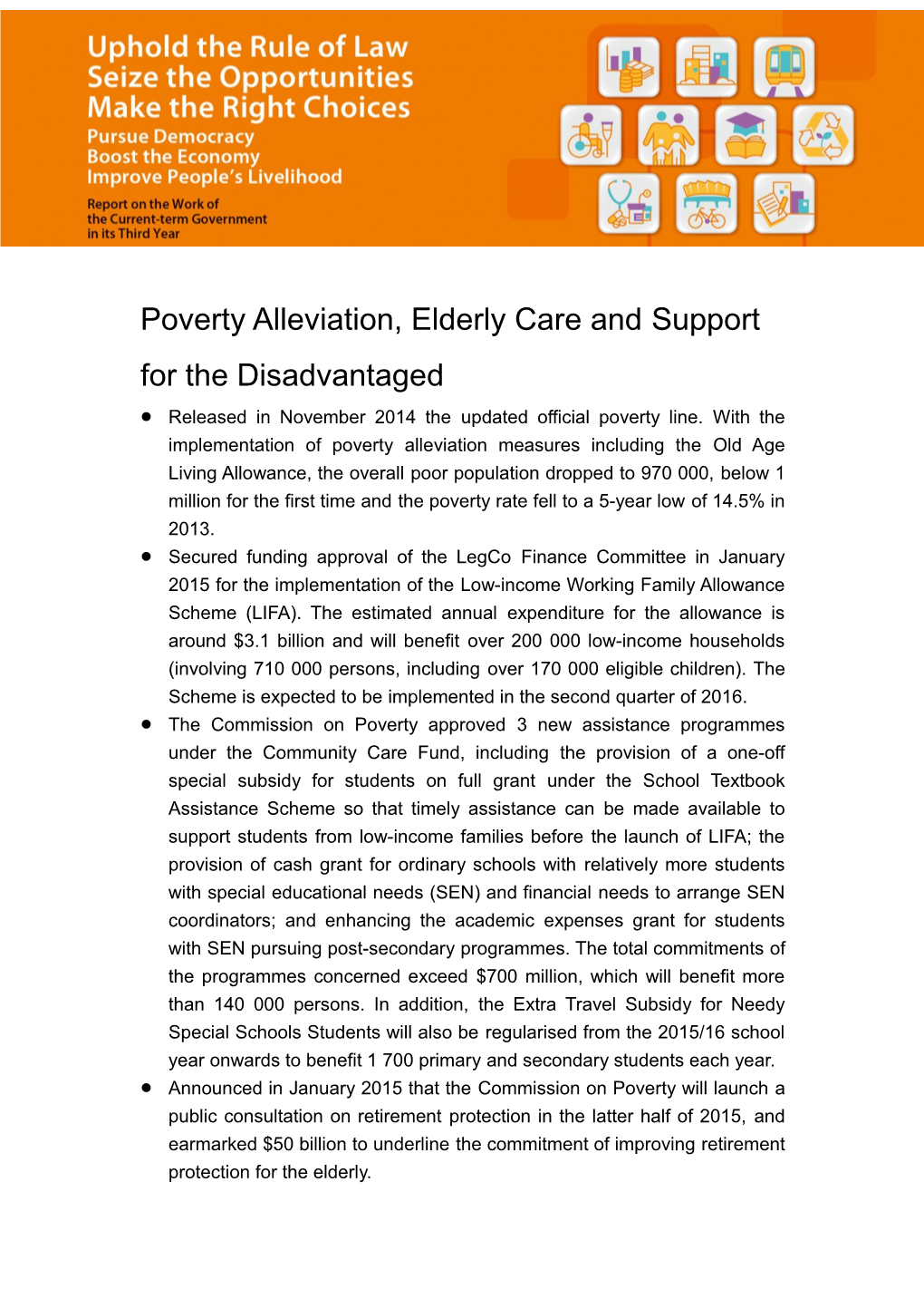 Poverty Alleviation, Elderly Care Andsupport for the Disadvantaged