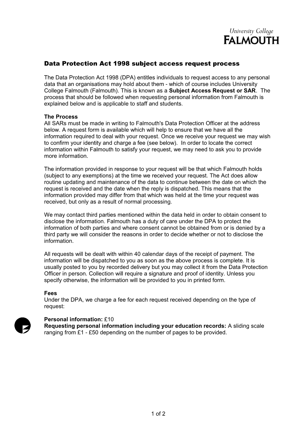 Data Protection Act 1998 Subject Access Request Process