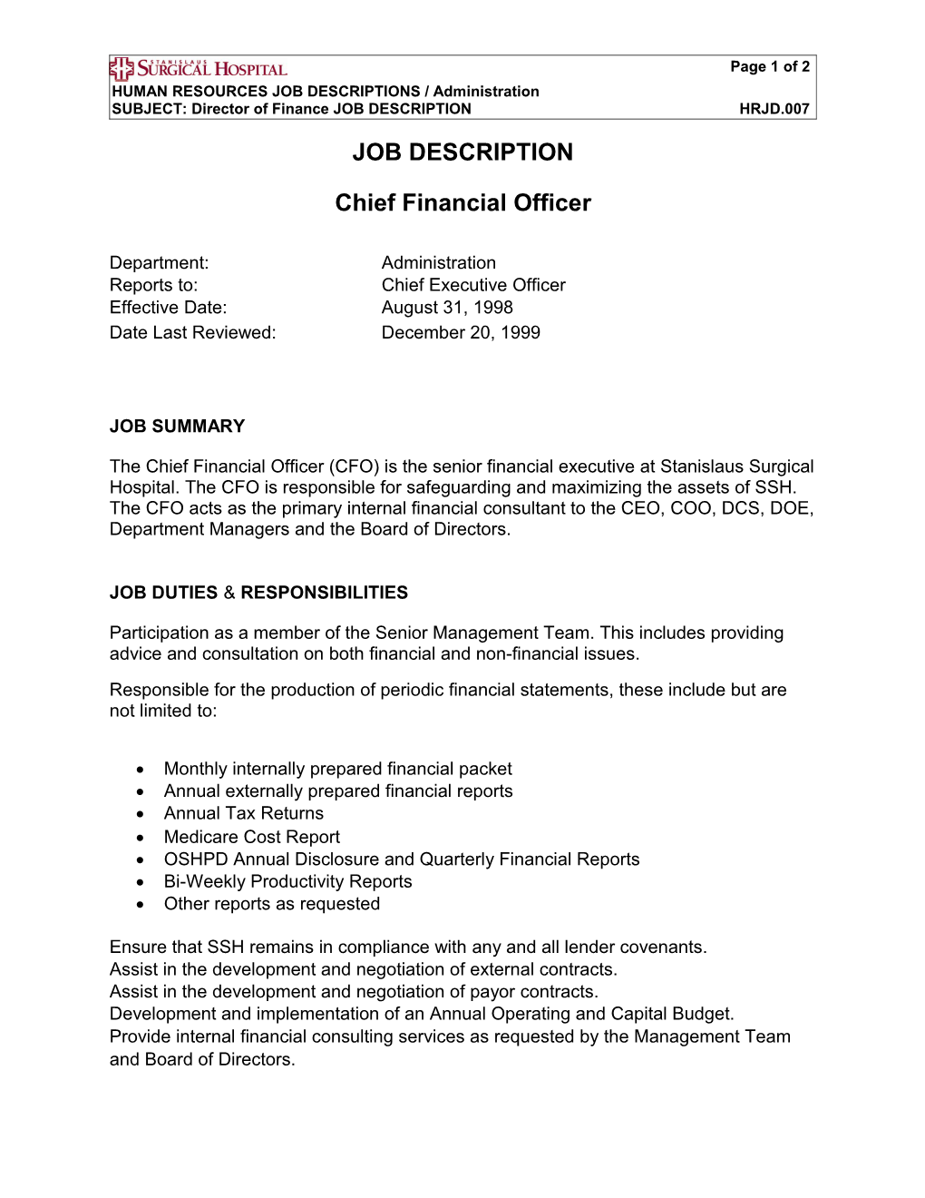 HUMAN RESOURCES JOB DESCRIPTIONS / Administration