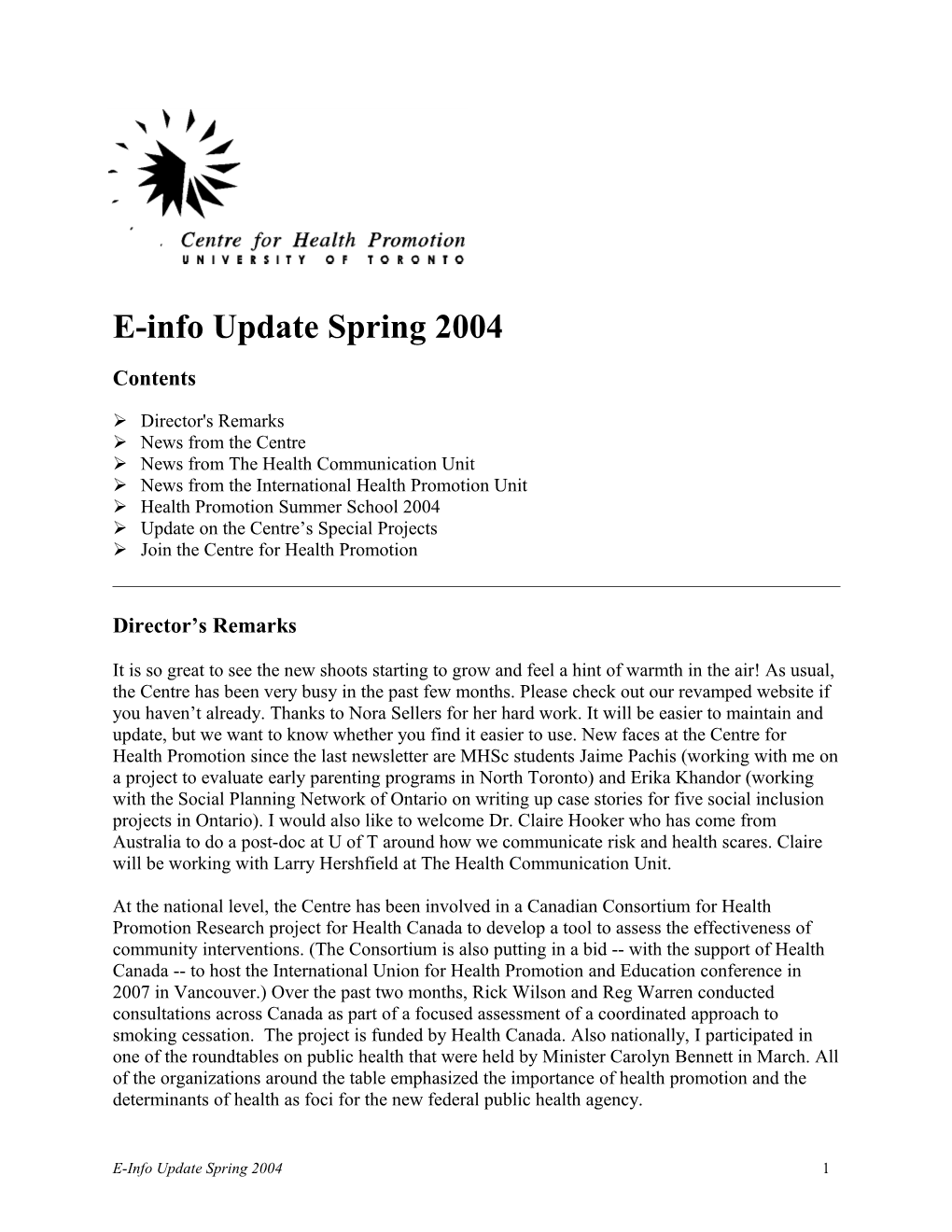 E-Info Update Spring 2004