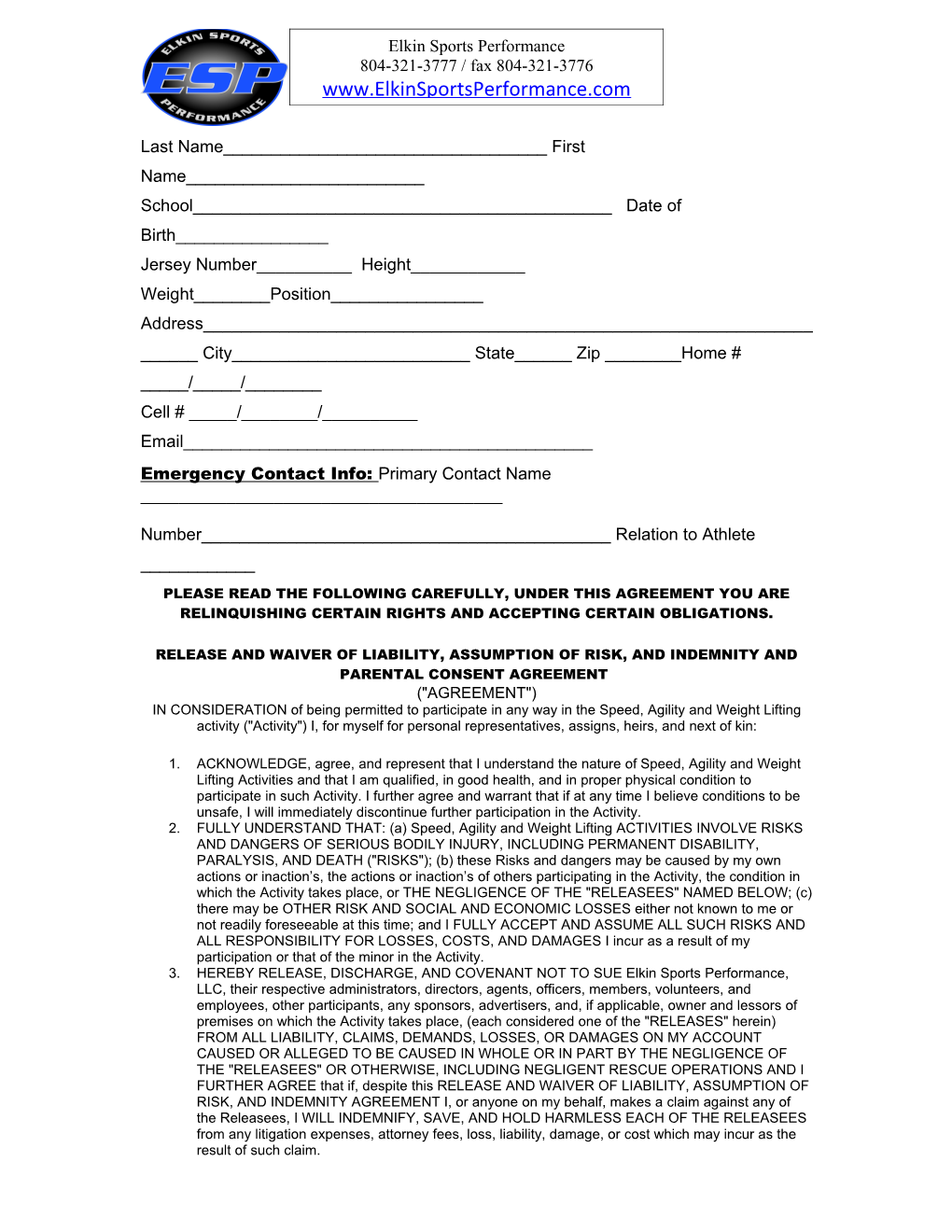 Camp Enrollment Form