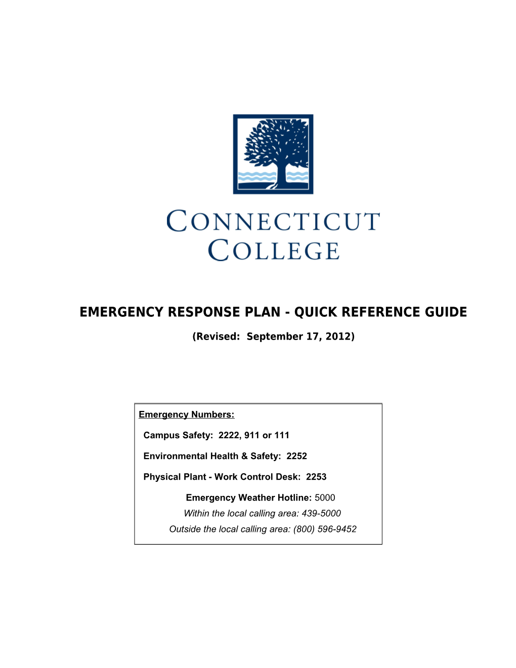 Emergency Response Plan - Quick Reference Guide