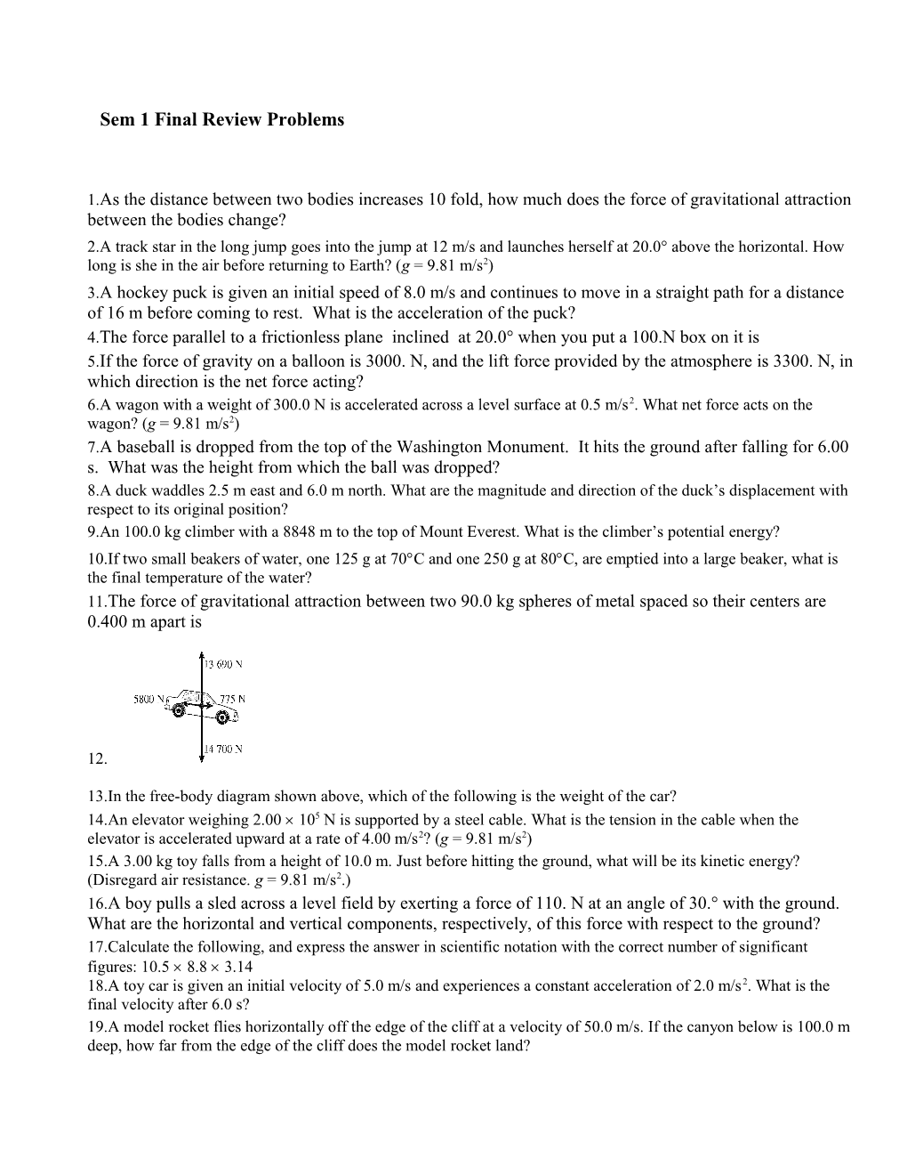 Sem 1 Final Review Problems