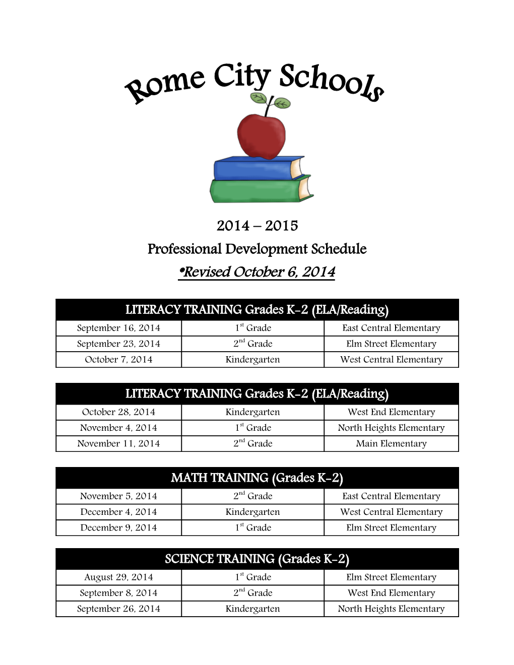 Professional Development Schedule