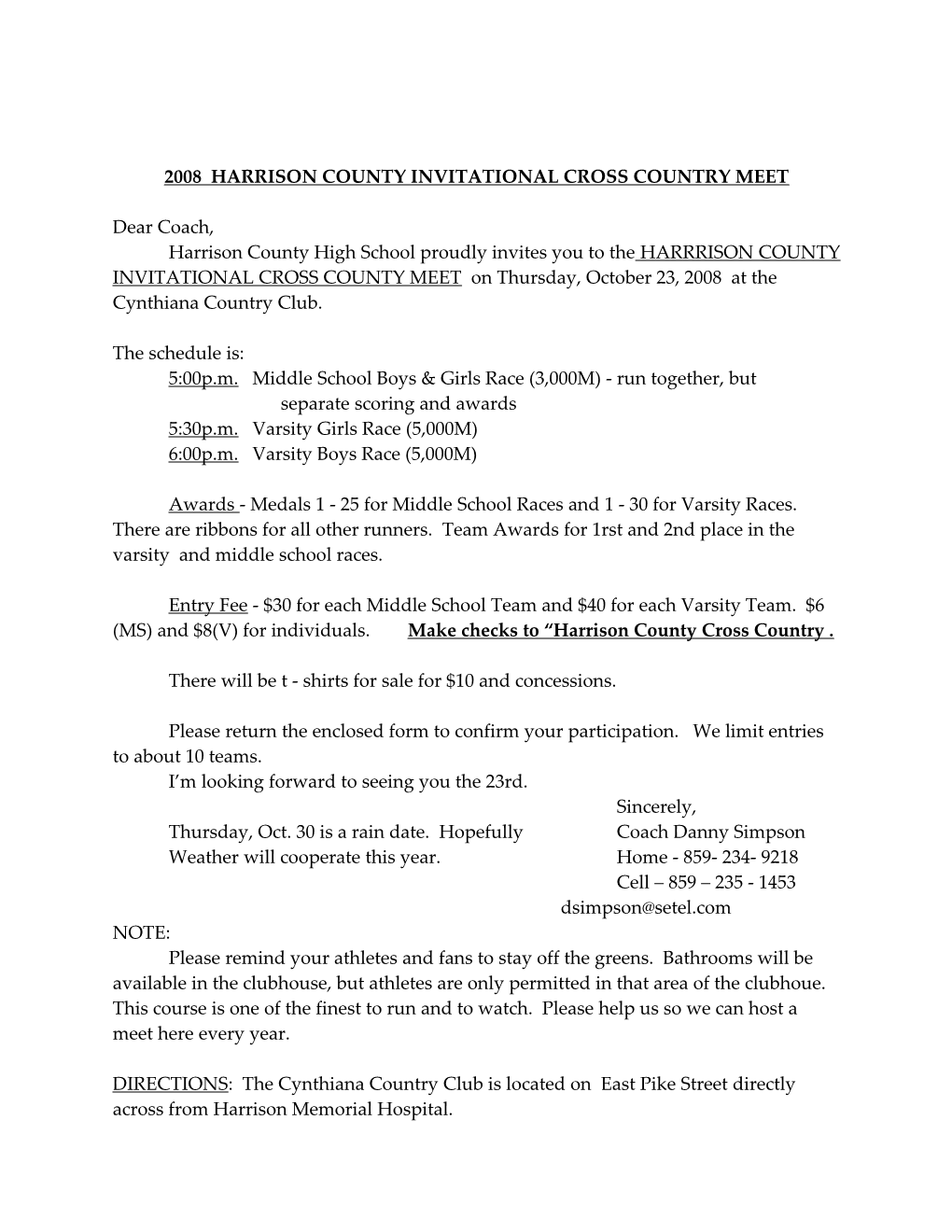 2001 Harrison County Invitational Cross Country Meet