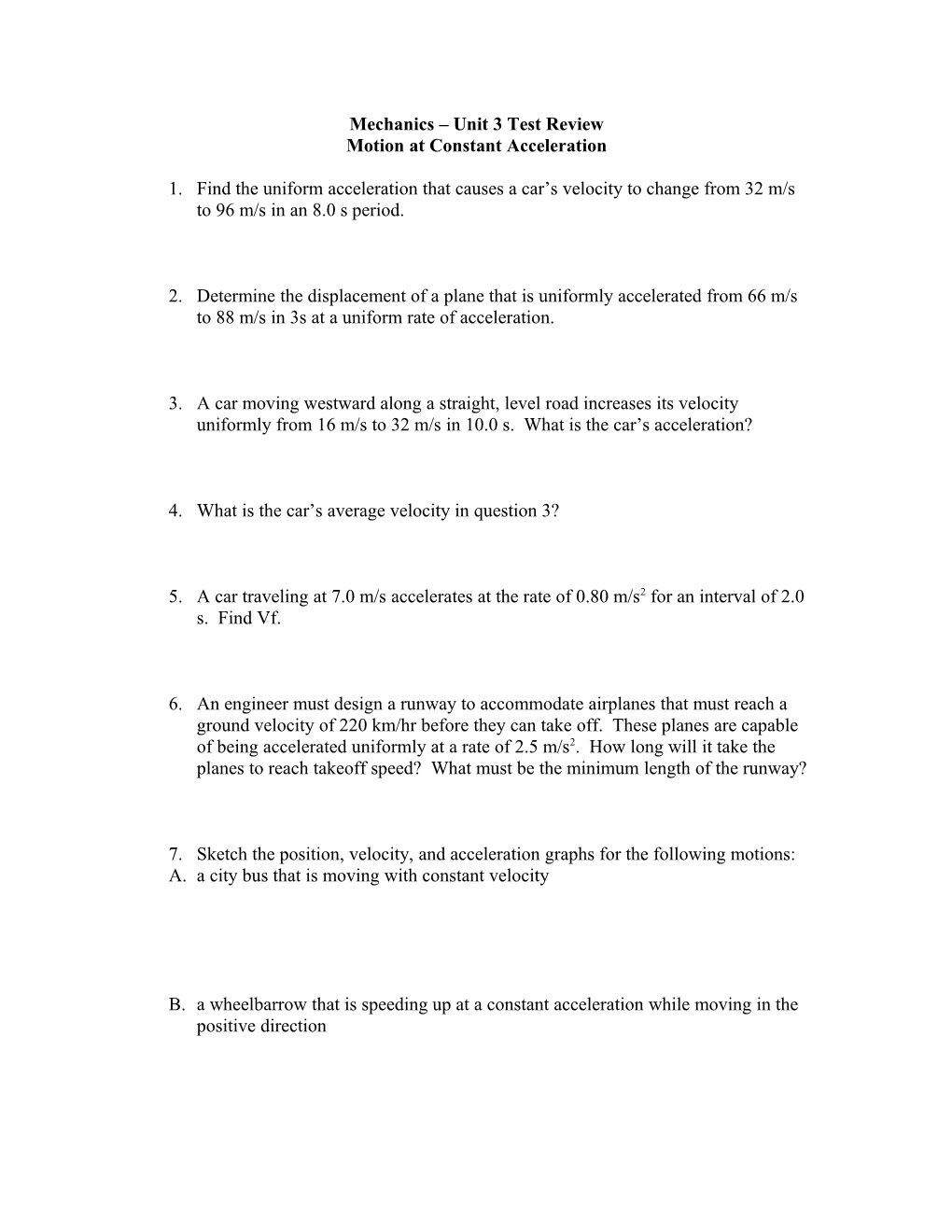 Mechanics Unit 3 Test Review