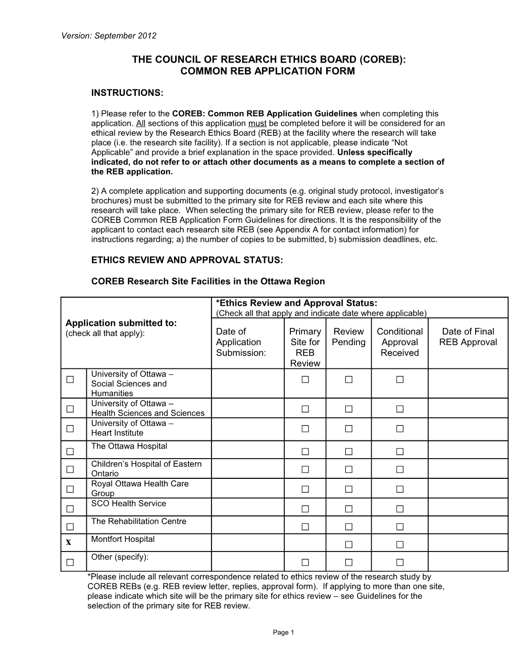 Research Ethics Application