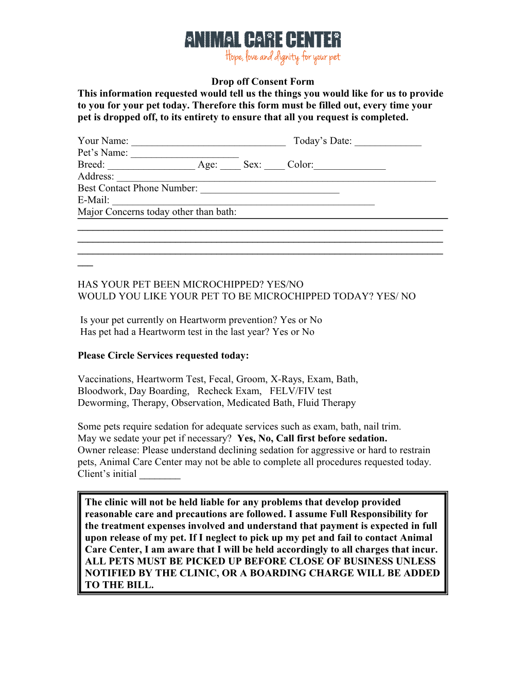 Drop Off Consent Form