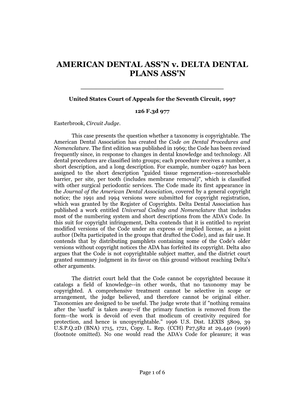 ADA V. DELTA DENTAL PLAN ASS'n