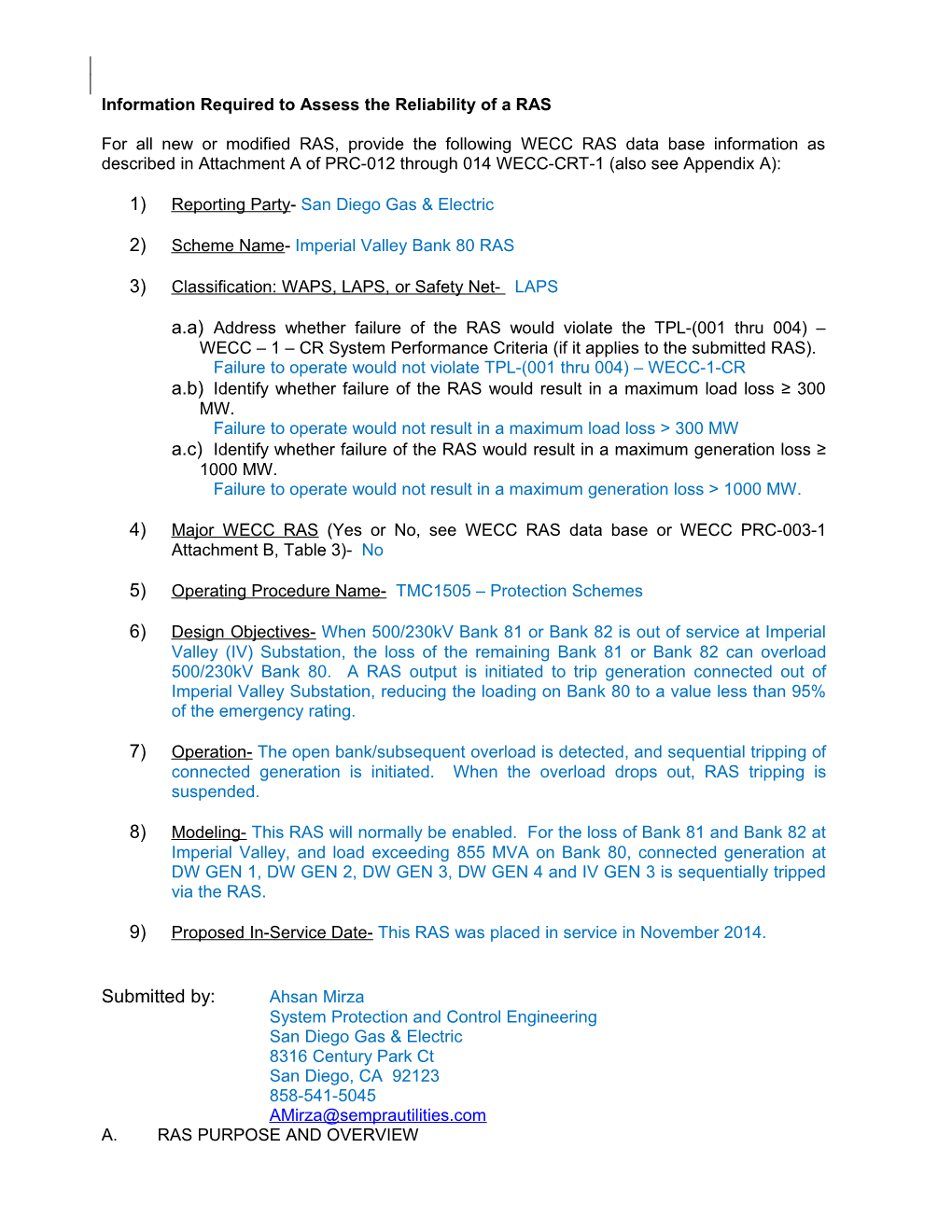 Information Required to Assess the Reliability of a RAS