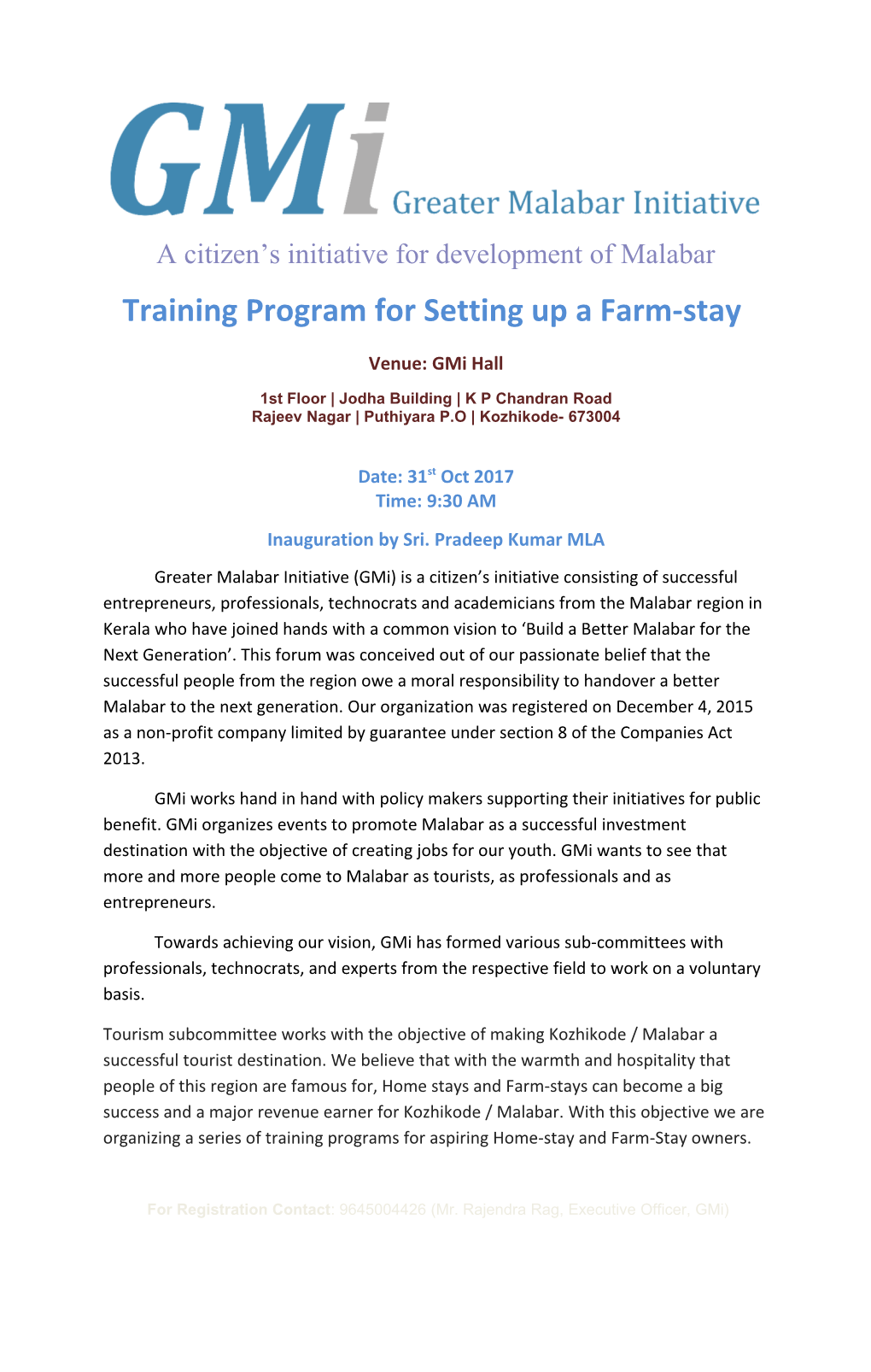 Training Program for Setting up a Farm-Stay