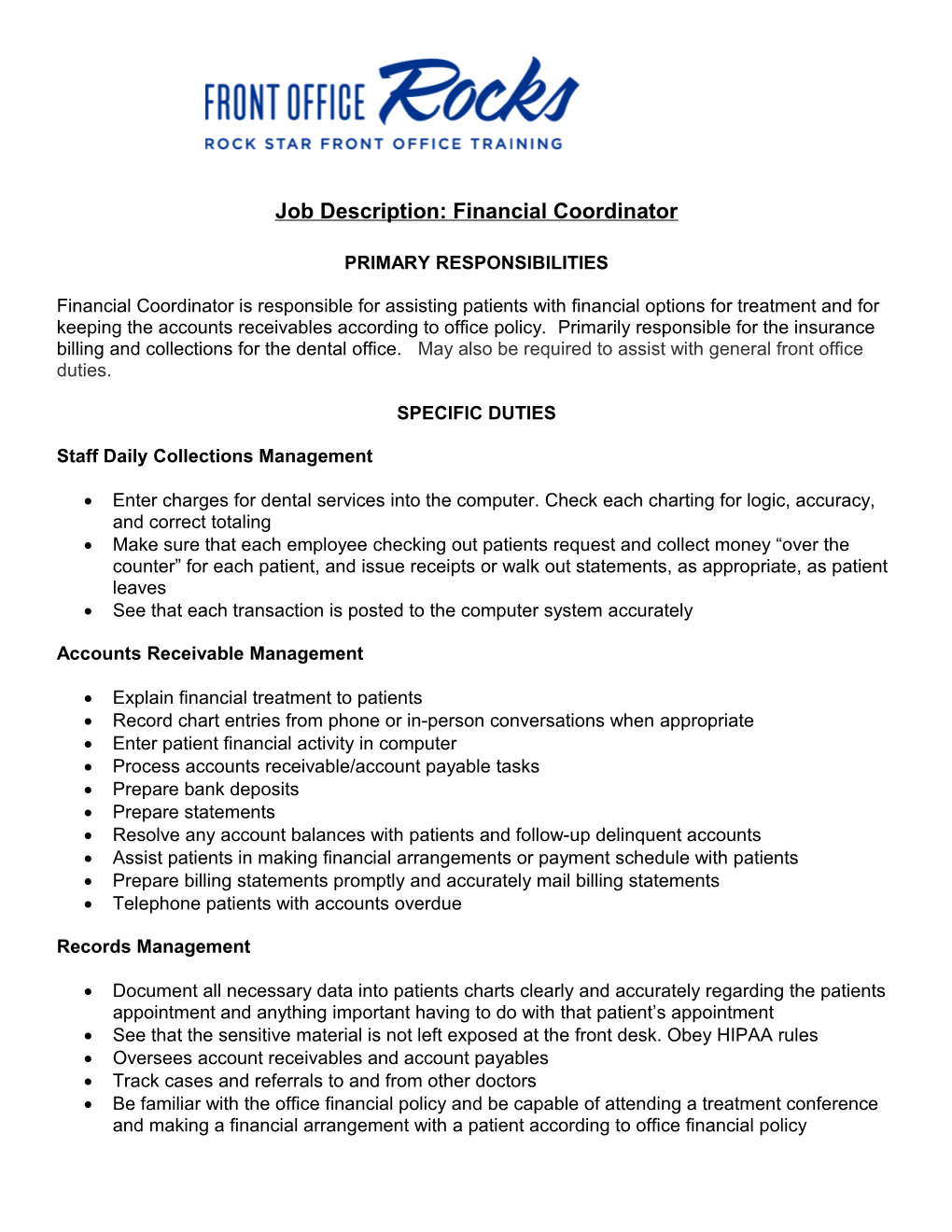 Job Description: Financial Coordinator