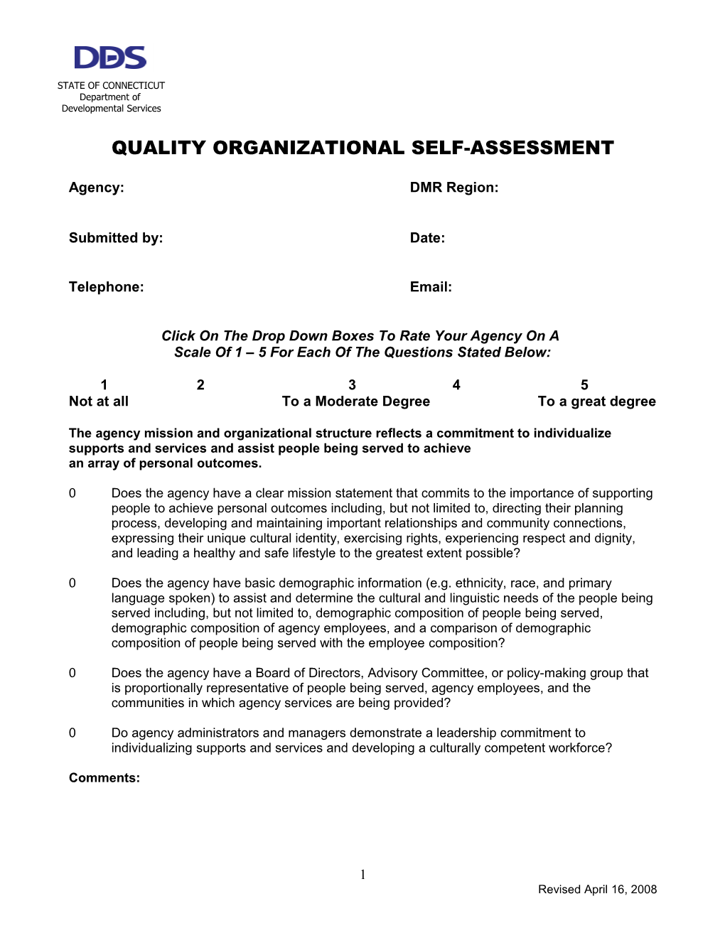 CT DMR Organizational Self-Assessment Version 2