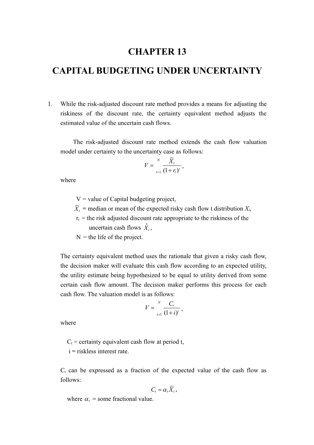 Capital Budgeting Under Uncertainty
