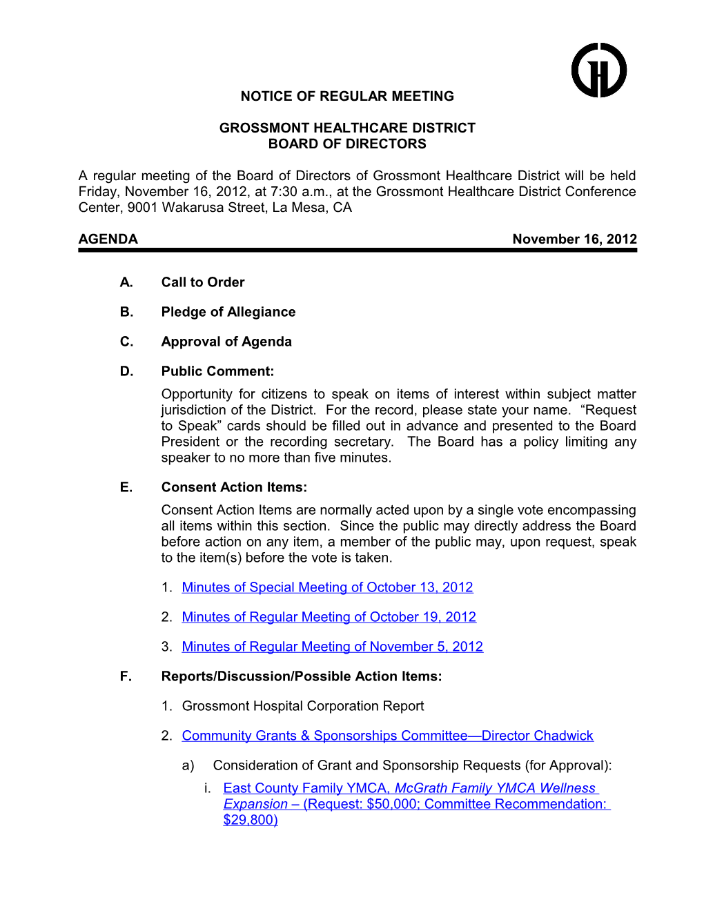 AGENDA Continued November 16 2012